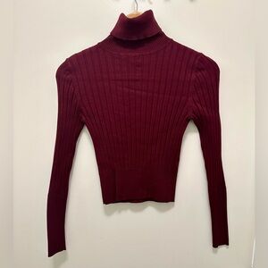 Zara cropped maroon ribbed turtleneck sweater
